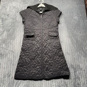 Veeca Quilted Long Vest Dress Small Black Zip Front High Collar Padded Pockets